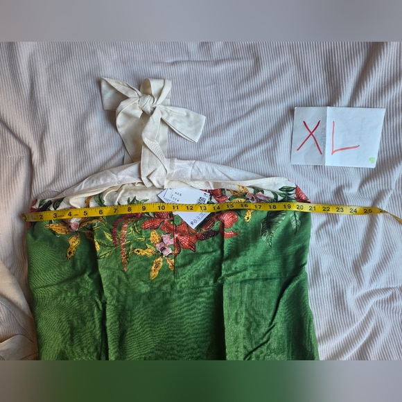 H&M PREMIUM linen-blend halterneck dress floral green/flowers BNWT - Picture 10 of 16